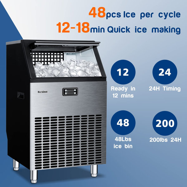 Antarctic Star 200 Lb. Daily Commercial ice maker 55lbs Storage Bin，Automatic cleaning function
